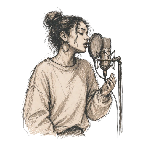 Independent artist recording vocals